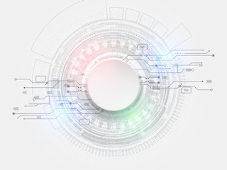 Obraz premium Abstract futuristic circuit board, hi-tech computer digital technology concept, Blank white paper circle design and light colorful on gray background, Vector illustration.