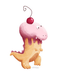 Cherry cute dinosaur ice cream character.