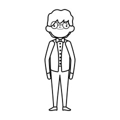 wedding groom man cartoon character in suit thick line
