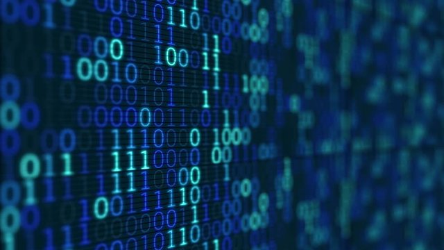 Blue Digital Binary Data On Computer Screen 4K