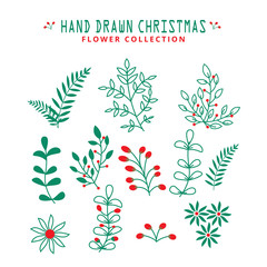 Christmas hand-drawn plants flat design