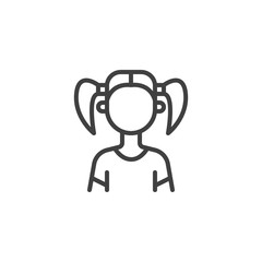 Girl with hair tails avatar line icon. linear style sign for mobile concept and web design. Faceless girl portrait outline vector icon. Symbol, logo illustration. Vector graphics