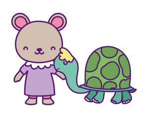 baby shower cute little female bear and turtle cartoon