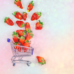 Shopping concept composition with strawberries