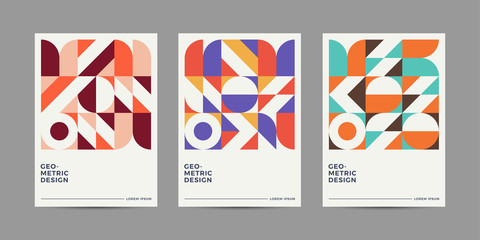 Obraz premium Placard templates set with Geometric shapes, Retro geometric style flat and line design elements. Retro art for covers, banners, flyers and posters. Eps10 vector illustrations
