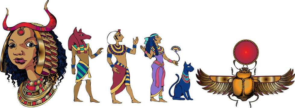 Set of ancient egyptian motifs. Vector illustration. 