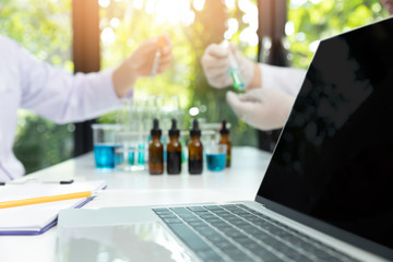 Research and development concept, Laboratory scientist working at lab with test tubes about medicine