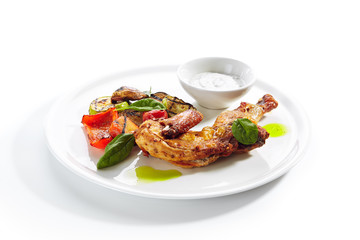 Tapaka or Tabaka Chicken with Grilled Vegetables