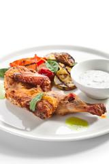 Tapaka or Tabaka Chicken with Grilled Vegetables