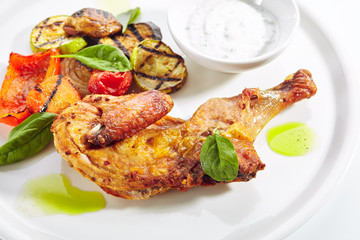 Tapaka or Tabaka Chicken with Grilled Vegetables
