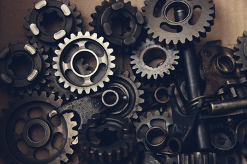Close up mechanical gear parts for background.