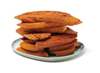 Slices toast bread on white background