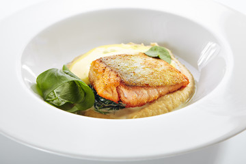 Salmon Fillet with Roasted Spinach and Baked Celery Root Mousse