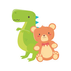 kids toy, teddy bear and green dinosaur toys