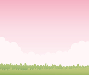 landscape pink sky clouds meadow theme