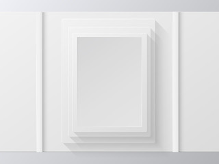 White photo frame on white wall, vector illustration
