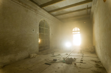 Dust in the air of a building being renovated