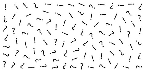 Question and exclamation marks texture. Vector black color pattern from scattered elements.