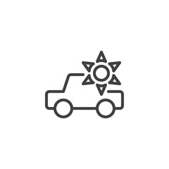 Car heating temperature line icon. Automobile and sun linear style sign for mobile concept and web design. Car climate control outline vector icon. Symbol, logo illustration. Vector graphics