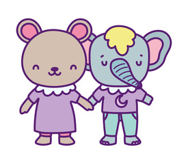 baby shower cute little bear and elephant cartoon