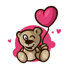 cute little bear with love balloon