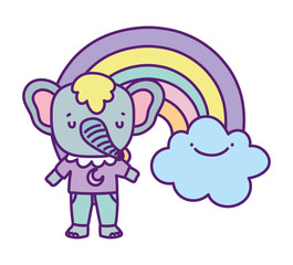 baby shower cute elephant rainbow with clouds cartoon