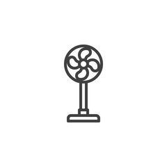 Obraz premium Electric fan line icon. linear style sign for mobile concept and web design. Fan on stand outline vector icon. Symbol, logo illustration. Vector graphics