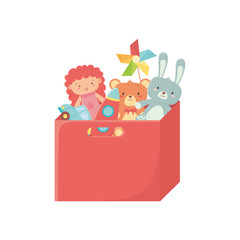 kids toy, filled red box with toys storage