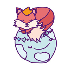 baby shower cute fox sleeping on world hearts love cartoon