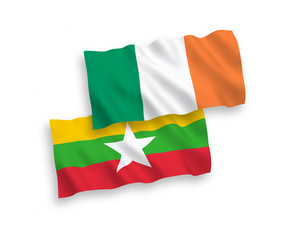 Obraz premium Flags of Ireland and Myanmar on a white background