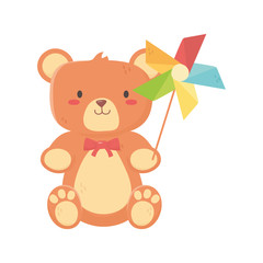 kids toy, teddy bear and pinwheel with stick toys