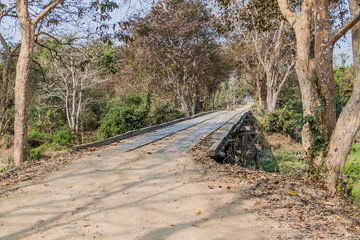 Wooden bridge in Kaziranga National Park, Assam state, India.