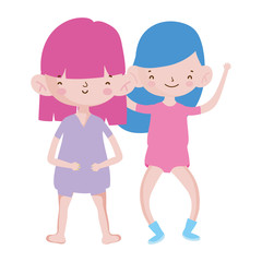 cute little girls happy friends cartoon characters