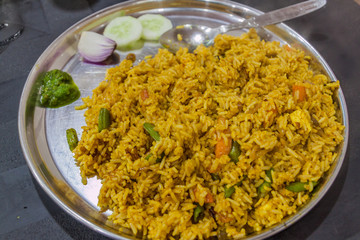 Biryani in a restaurant in Kaziranga village, Assam state, India