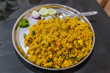 Biryani in a restaurant in Kaziranga village, Assam state, India
