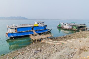 Boats at Brahmaputra river in Guwahati, India