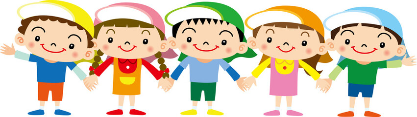 仲良く手を繋ぐ子供達