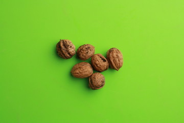 Garlic walnuts in color background