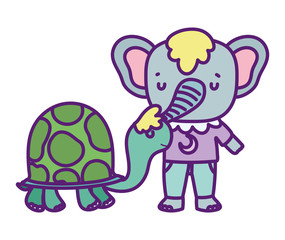 baby shower cute elephant and turtle cartoon
