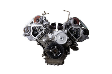 V-shaped engine with six or eight cylinders made of aluminum and metal during repair or replacement...