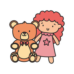 kids toy, teddy bear and pink little doll