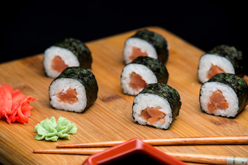 Traditional japanese sushi with fresh salmon.