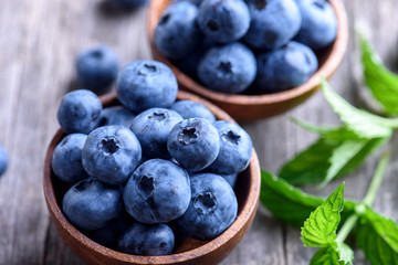 Blueberries in wooden bowl