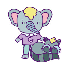 baby shower cute elephant and raccoon cartoon
