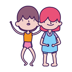 happy little boy and girl cartoon character