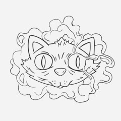 Cat in the smoke vector illustration