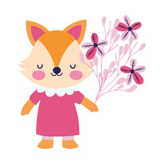 baby shower female fox with dress and flowers decoration