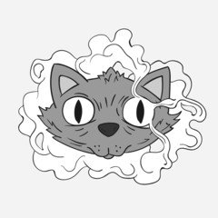 Cat in the smoke vector illustration