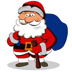 Cartoon santa claus with bag of gifts
