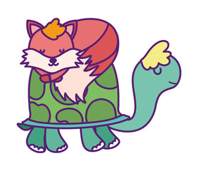 baby shower cute turtle and sleeping fox cartoon